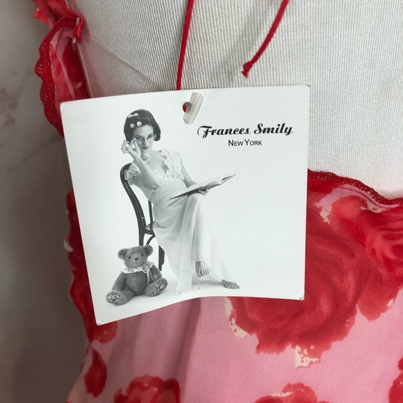 NWT Frances Smily Silk Pink and Red Roses Chemise - Picture 3 of 6